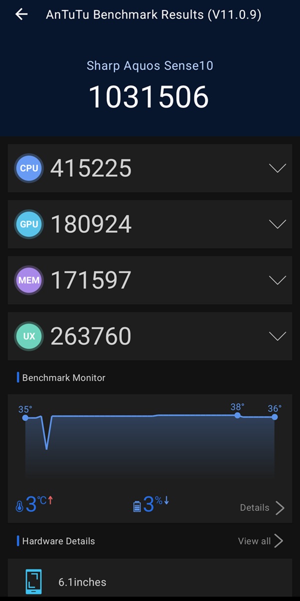 Review Sharp AQUOS Sense10 Antutu